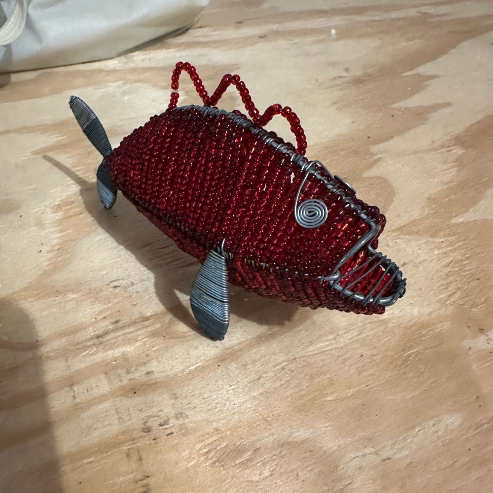 Handcrafted Red Beaded Fish Decor